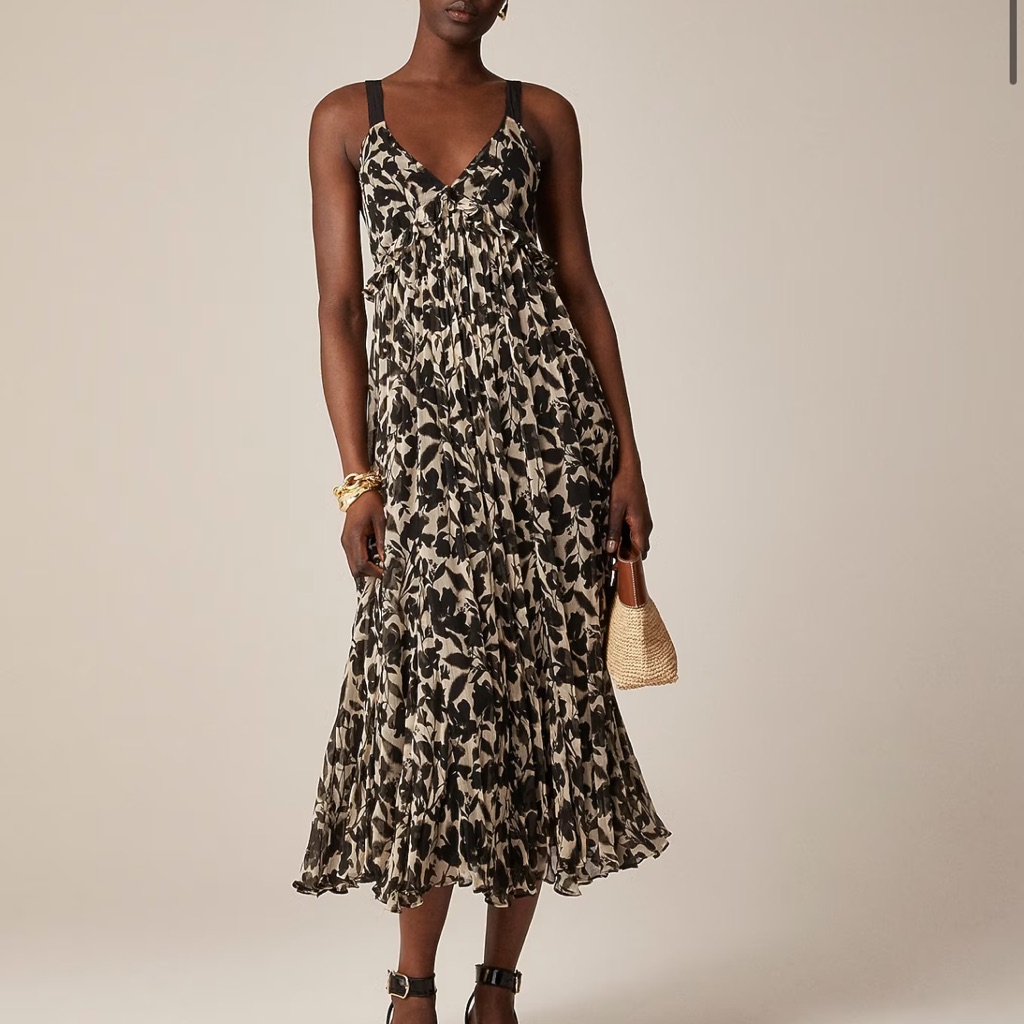 J. Crew Black And Cream Floral Midi Sundress